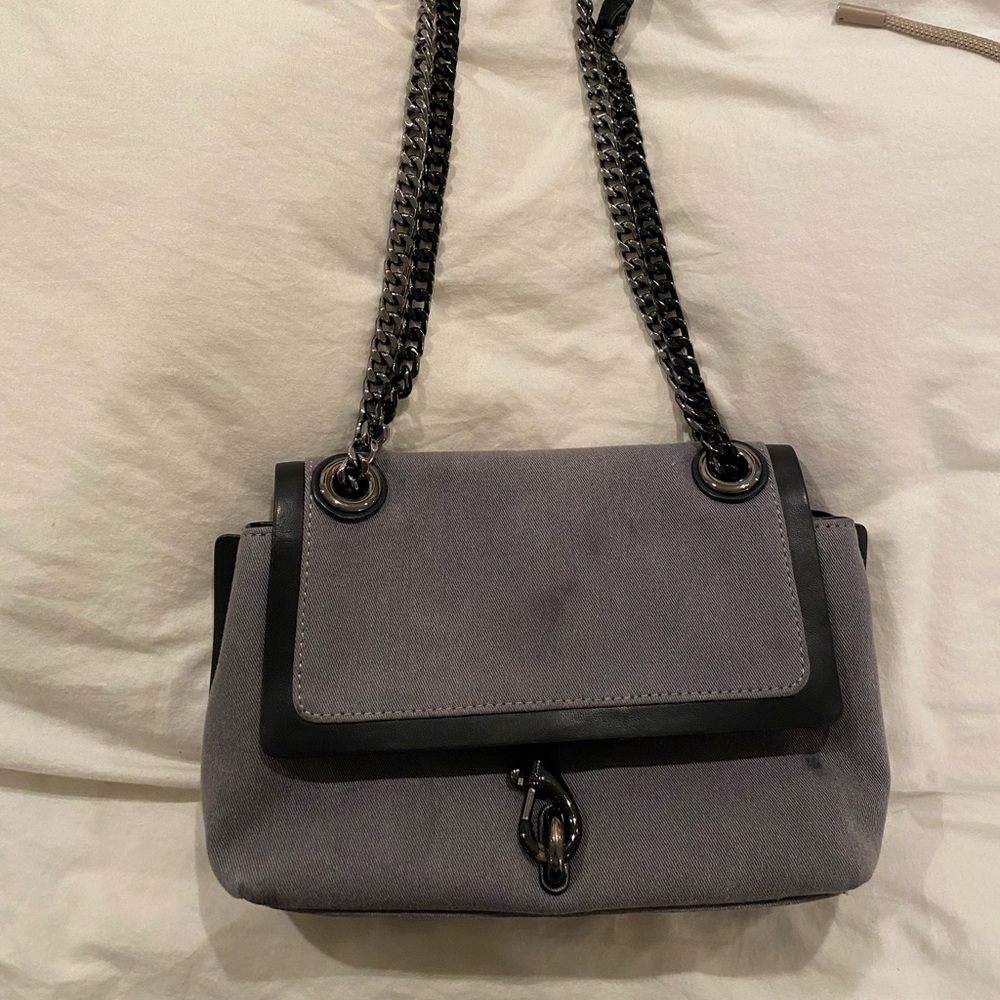 Rebecca Minkoff Gray Chain Strap Women's Bag. Canvas fabric framed in leather.